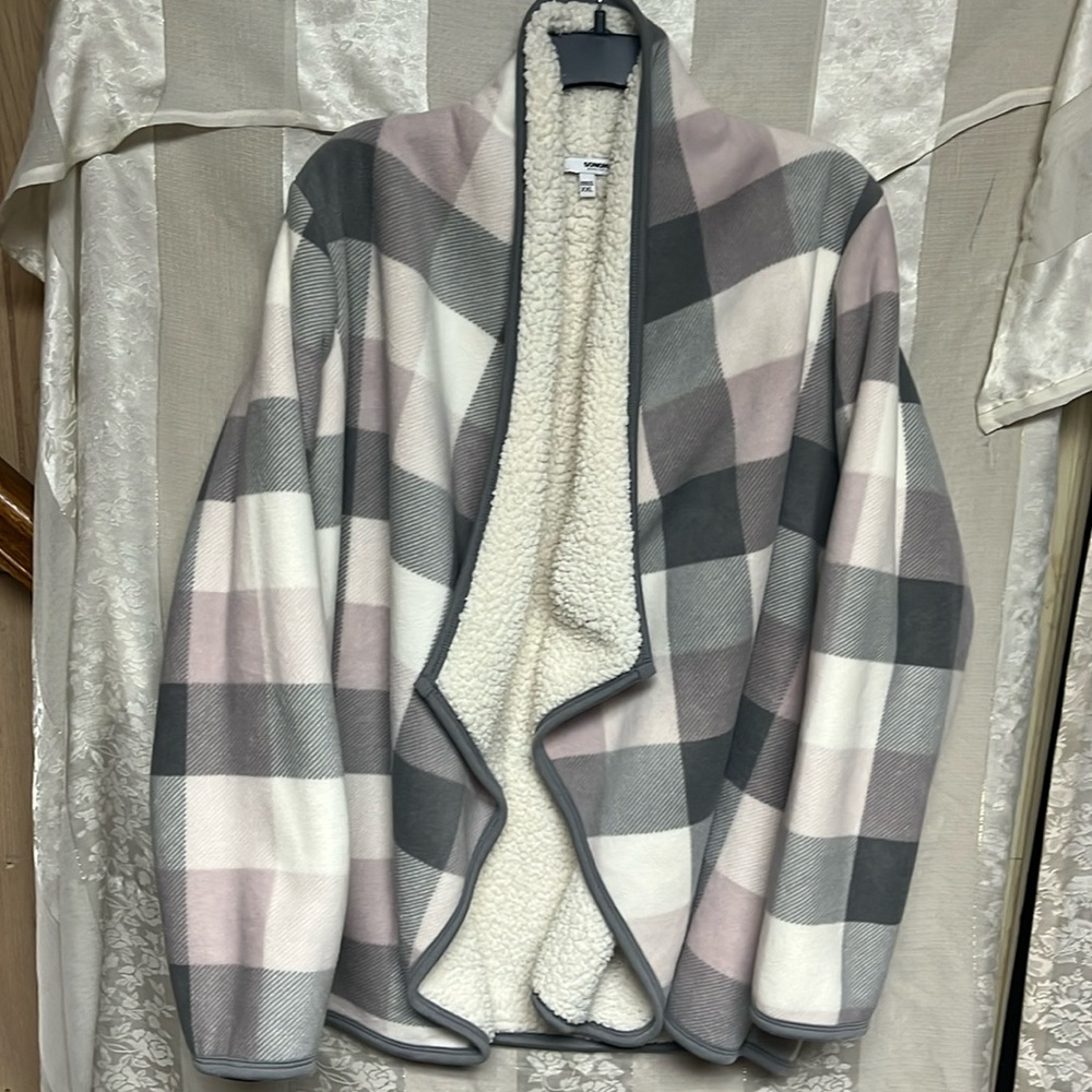 Sonoma Wrap Cardigan Jacket Sweater Soft Sherpa Buffalo plaid size XXL